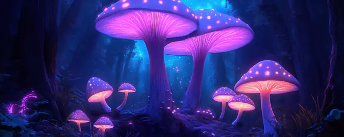 Fantasy wallpapers: mushrooms, forest, glow, night