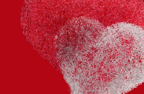 Artistic Representation of Intertwined Hearts in Red