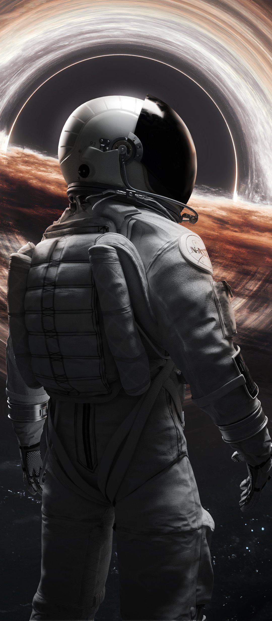 Astronaut facing Gargantua black hole - Wallpapers for TECNO/Infinix in 1080x2460 resolution