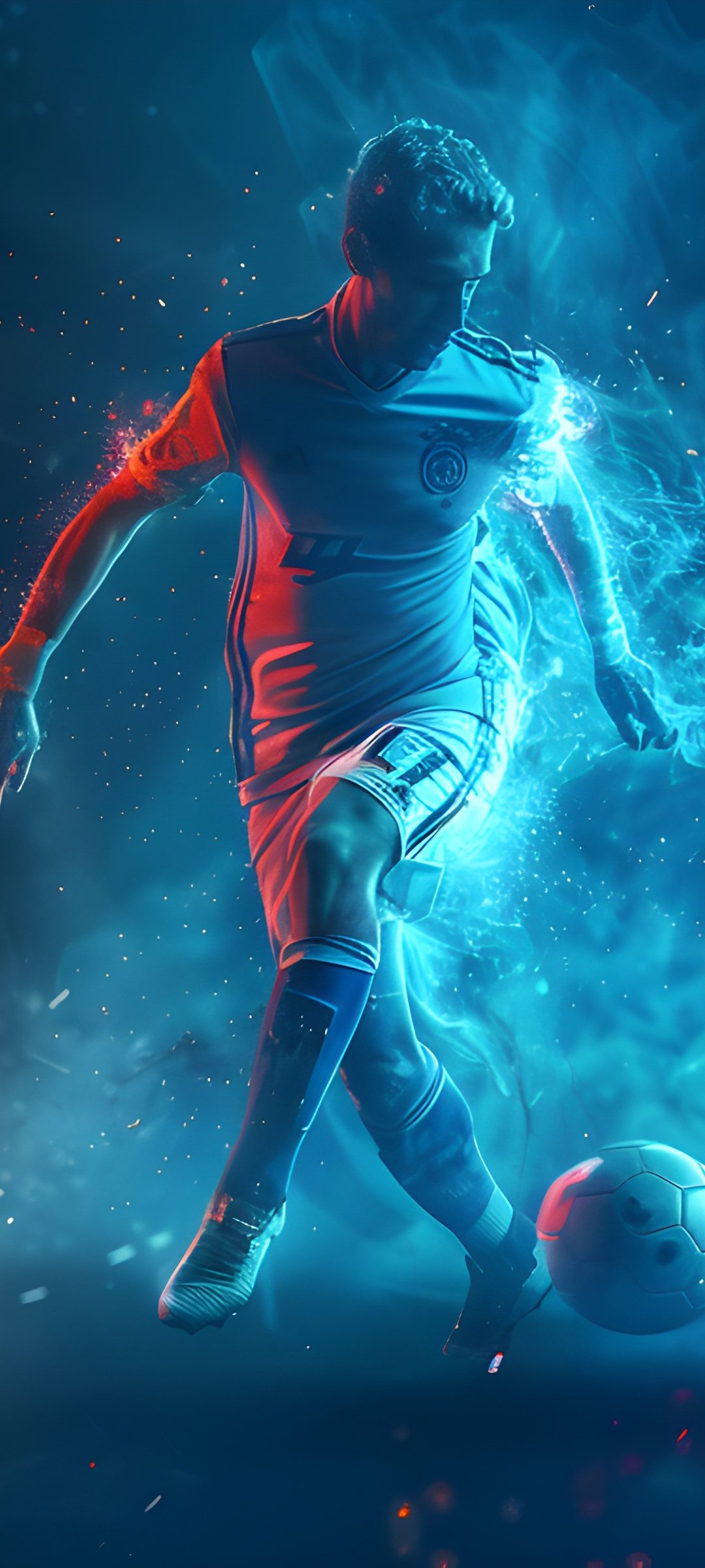 Soccer player hits the ball - Wallpapers for Samsung Galaxy M55, POCO M4/X4/X5, Xiaomi Redmi 12/13/Note 13/Note 14/Note 14S in 1080x2400 resolution