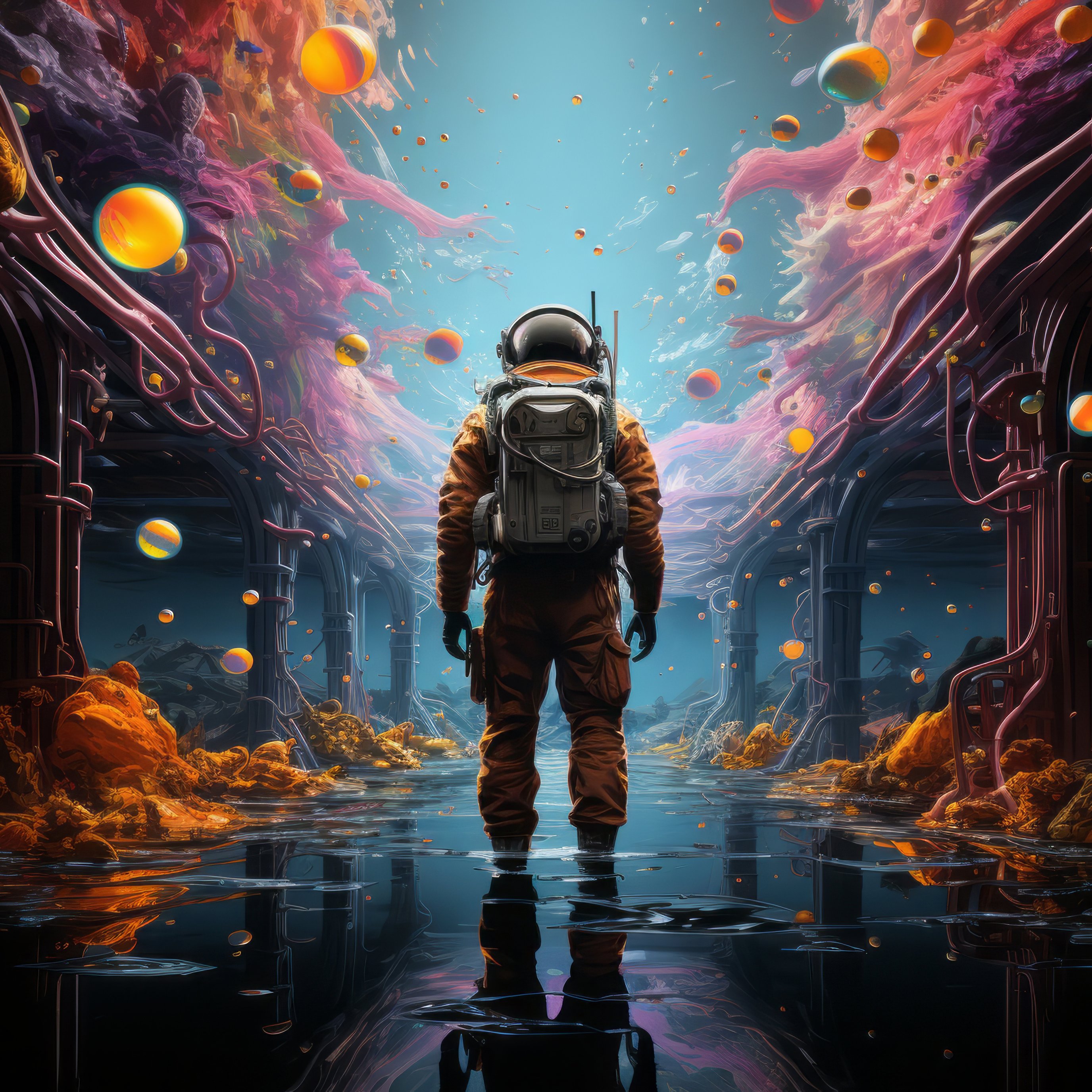 Space explorer in alien cavern - Wallpapers for iPad Pro 13″ in 2752x2752 resolution