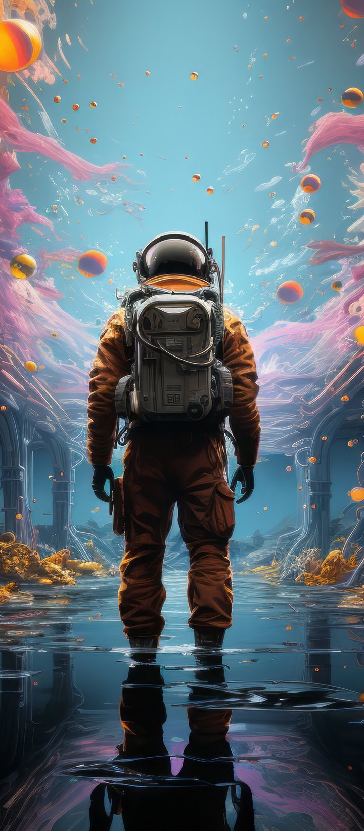 Space explorer in alien cavern - Wallpapers for Xiaomi Redmi 14C, POCO C71/C75/M7, Infinix Note 8 in 720x1640 resolution