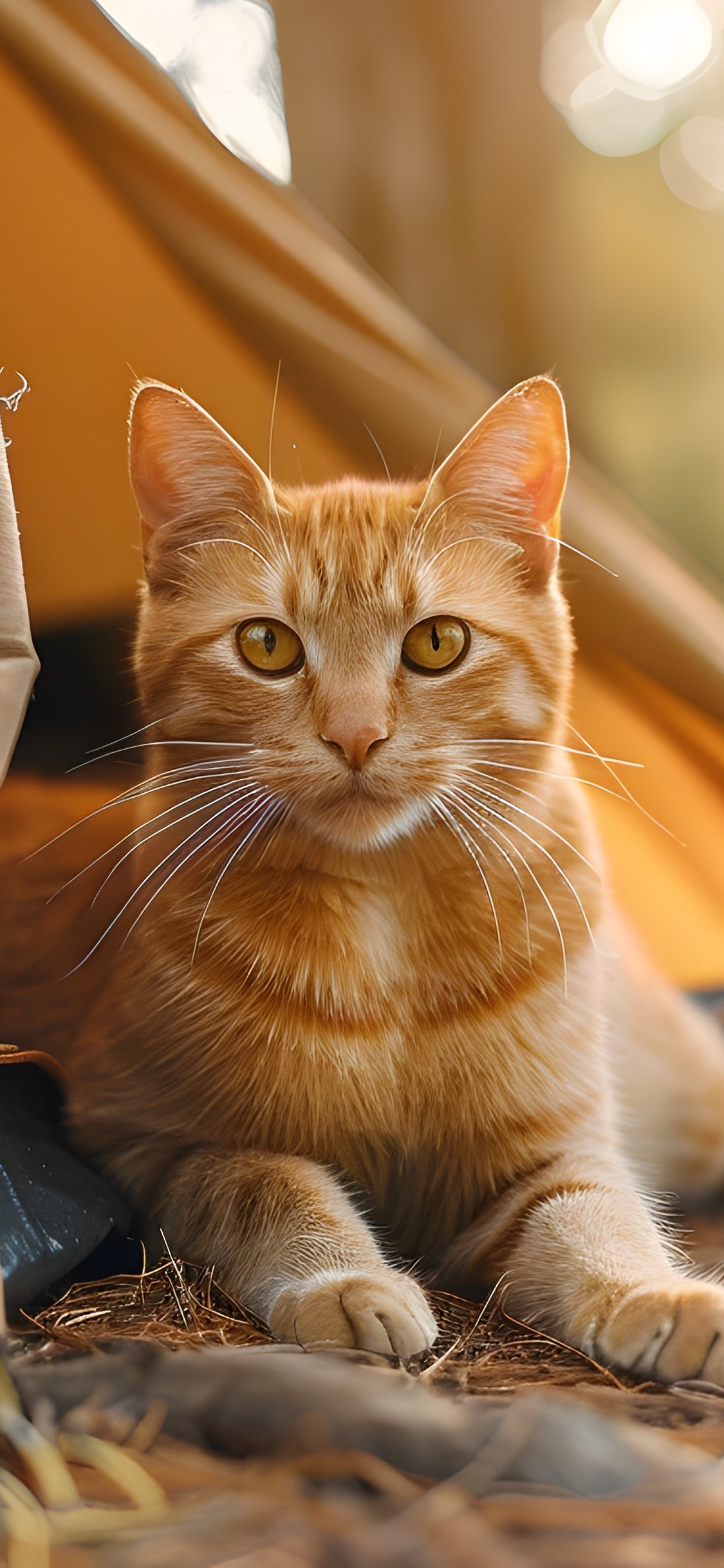 Red-haired cat in the tent - Wallpapers for iPhone X/XS/11 Pro in 1125x2436 resolution