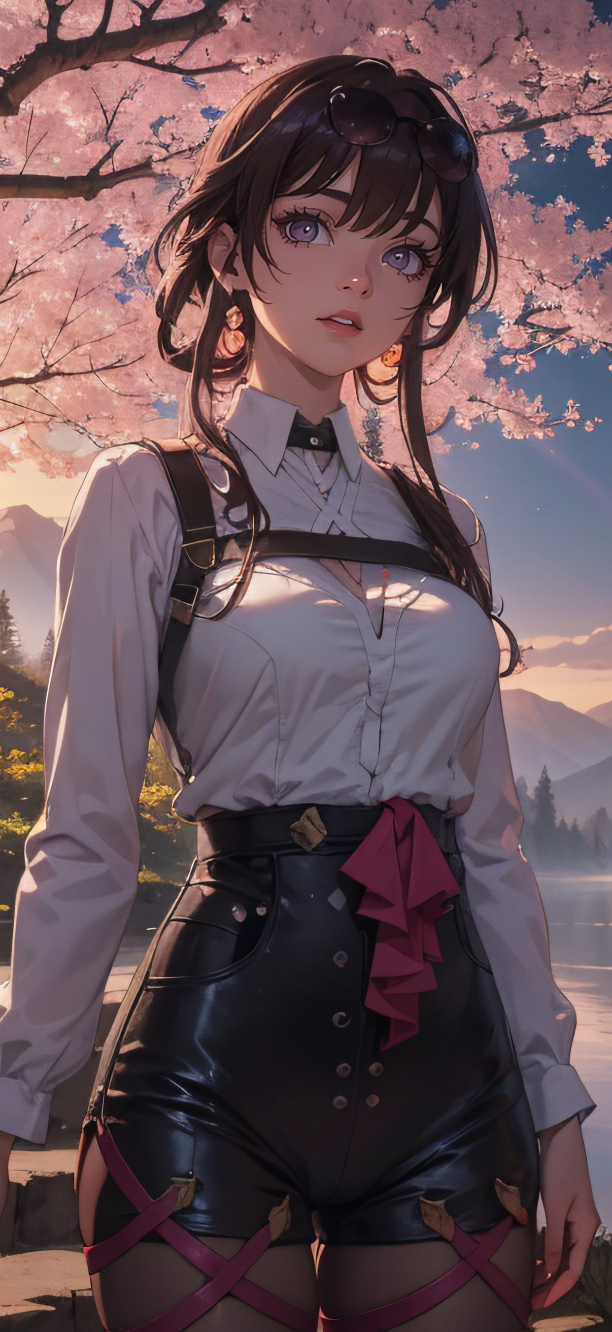 Anime girl by the river under sakura - Wallpapers for iPhone 17 Pro/17/16 Pro in 1206x2622 resolution