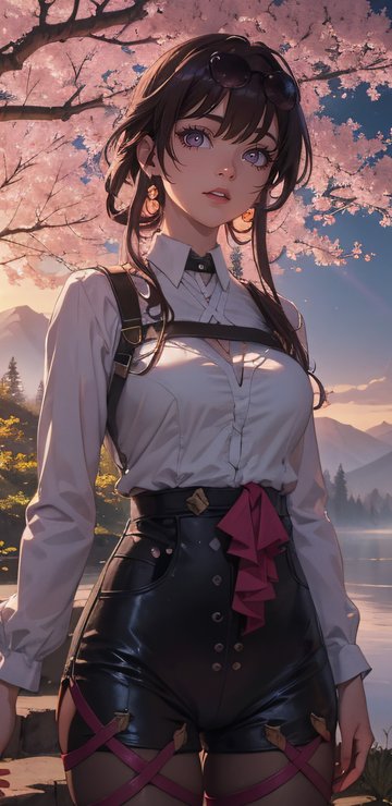 Anime girl by the river under sakura - Wallpapers for Samsung in 360x740 resolution
