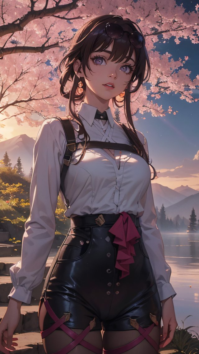 Anime girl by the river under sakura - Wallpapers for iPhone 5/5S/5C/SE in 640x1136 resolution