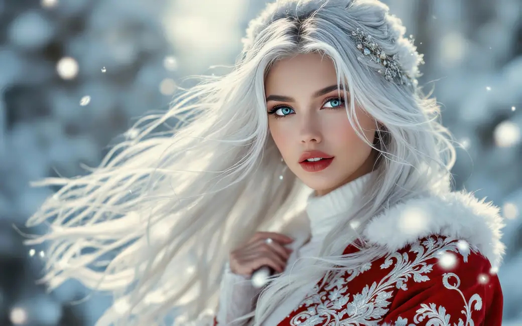 Blonde with a winter suit — desktop and phone wallpaper, free download