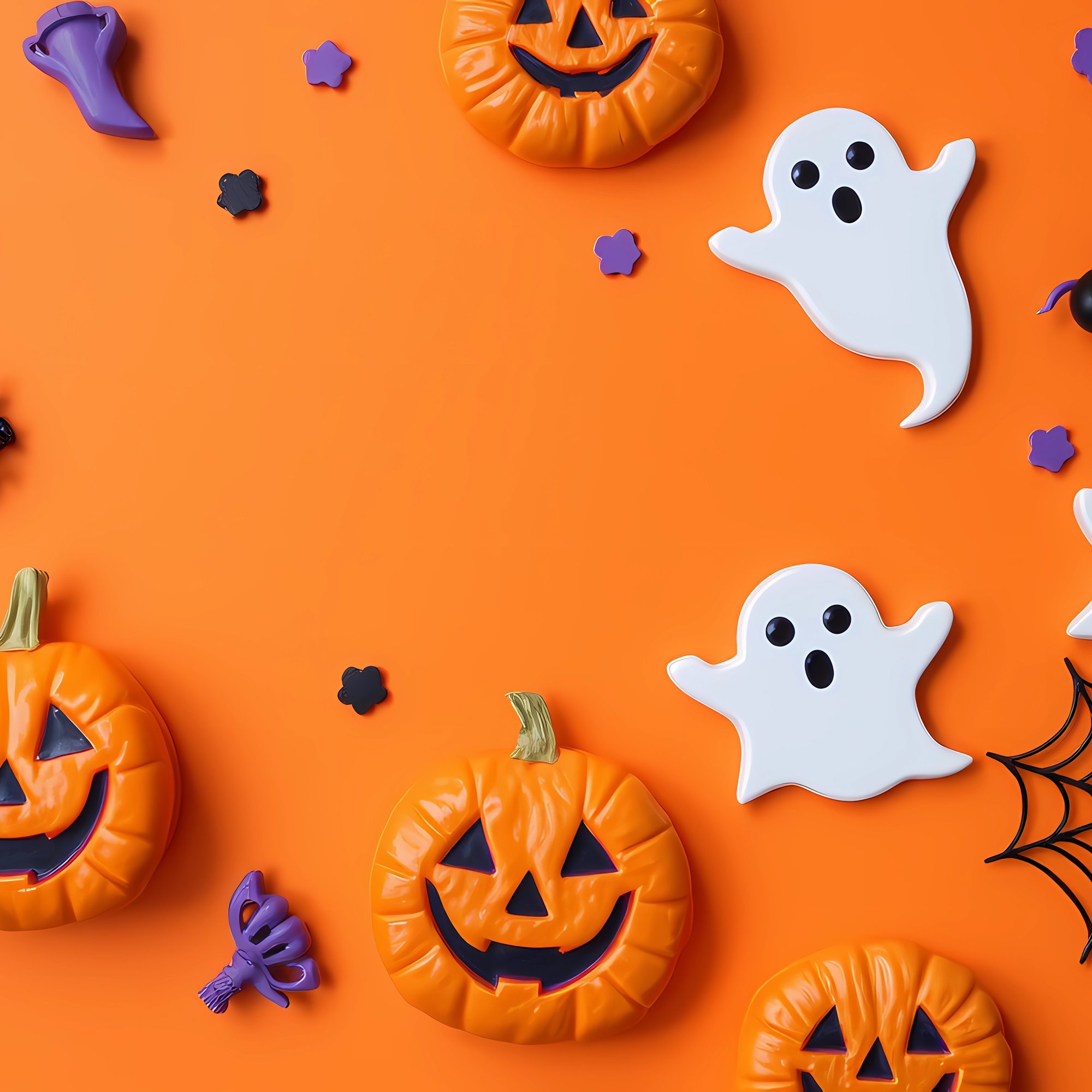 Halloween pumpkins and ghost decorations - Wallpapers for Samsung/Xiaomi in 2000x2000 resolution