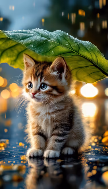 Sadness Wallpapers for iPhone 4/4S (640x960): kitten, rain, leaves, sadness