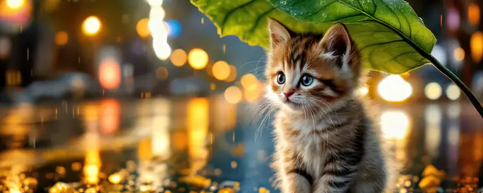 5K2K UltraWide 21:9 puddle wallpapers (5120x2160): kitten, rain, leaves, sadness