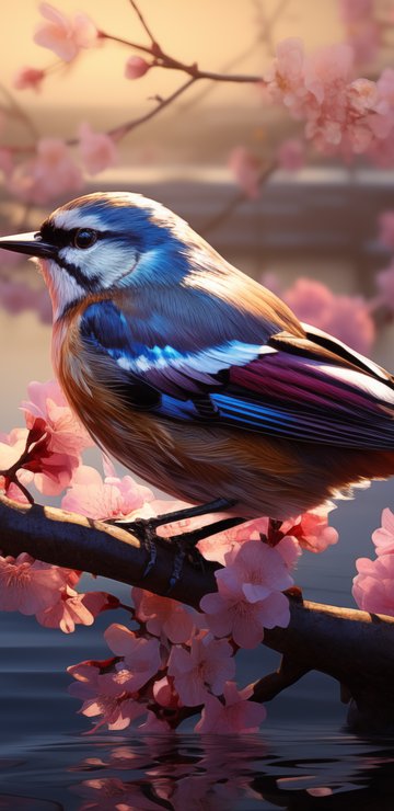 Bird on a sakura branch - Wallpapers for Samsung in 360x740 resolution