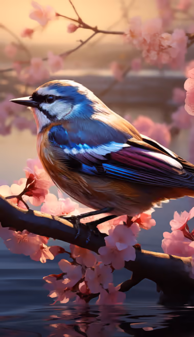 Animals wallpapers: bird, branch, cherry blossoms, sakura