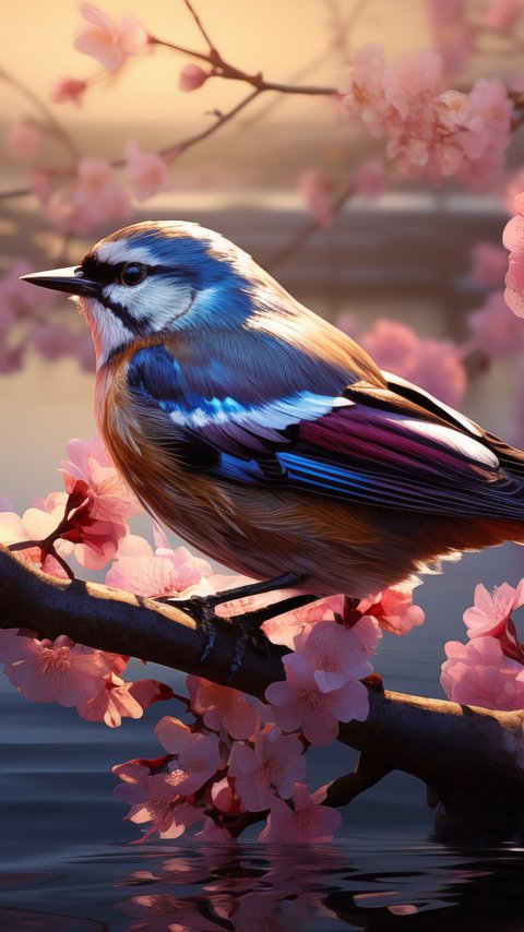 Bird on a sakura branch - Wallpapers for LG/ASUS in 480x854 resolution