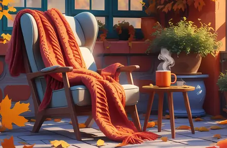 Interior design wallpapers: cottage, veranda, cozy, autumn leaves