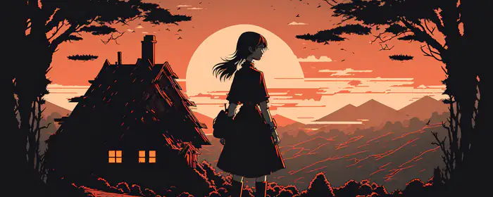 UltraWide 32:9 wallpapers (3840x1080): girl, house, sunset, mountains