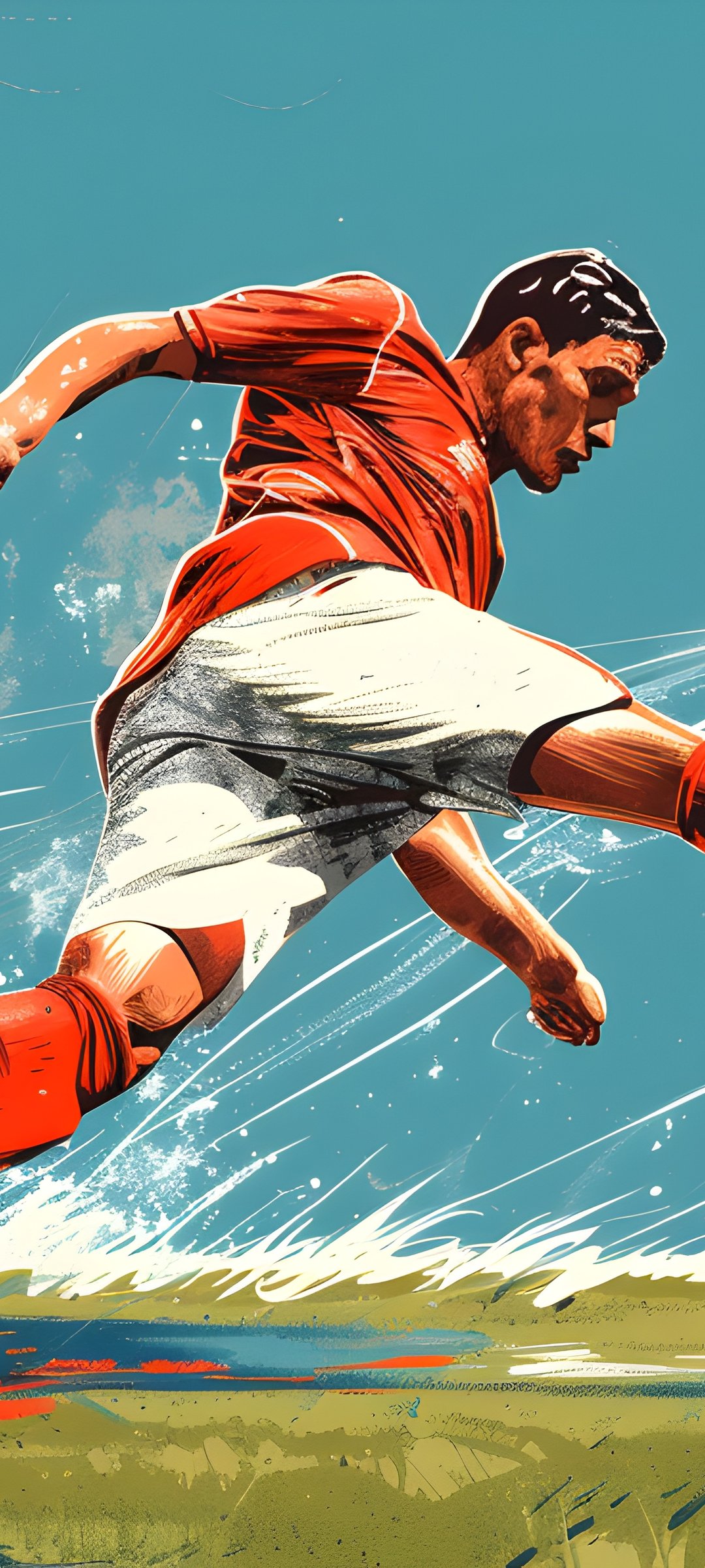 Soccer player scoring a goal with kick - Wallpapers for Samsung Galaxy M55, POCO M4/X4/X5, Xiaomi Redmi 12/13/Note 13/Note 14/Note 14S in 1080x2400 resolution