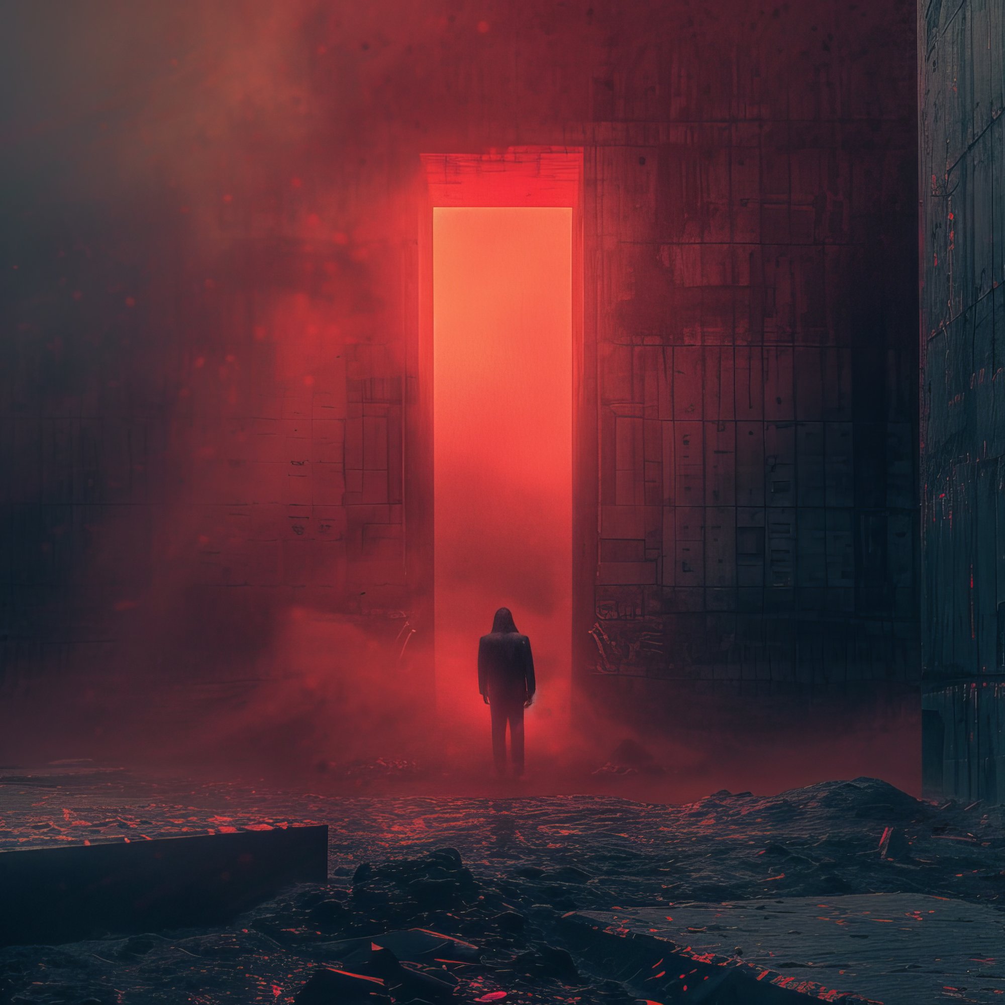 Red portal in the wall - Wallpapers for Samsung/Xiaomi in 2000x2000 resolution