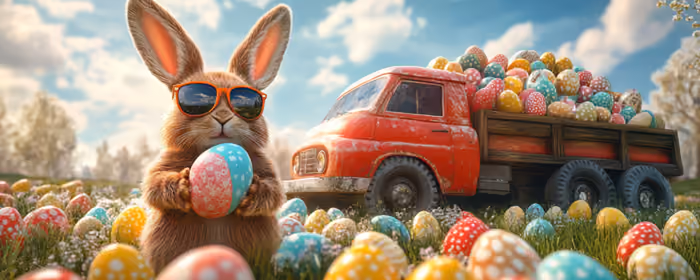 Dual Monitor Wallpapers (7680x2160): Easter, rabbit, sunglasses, egg