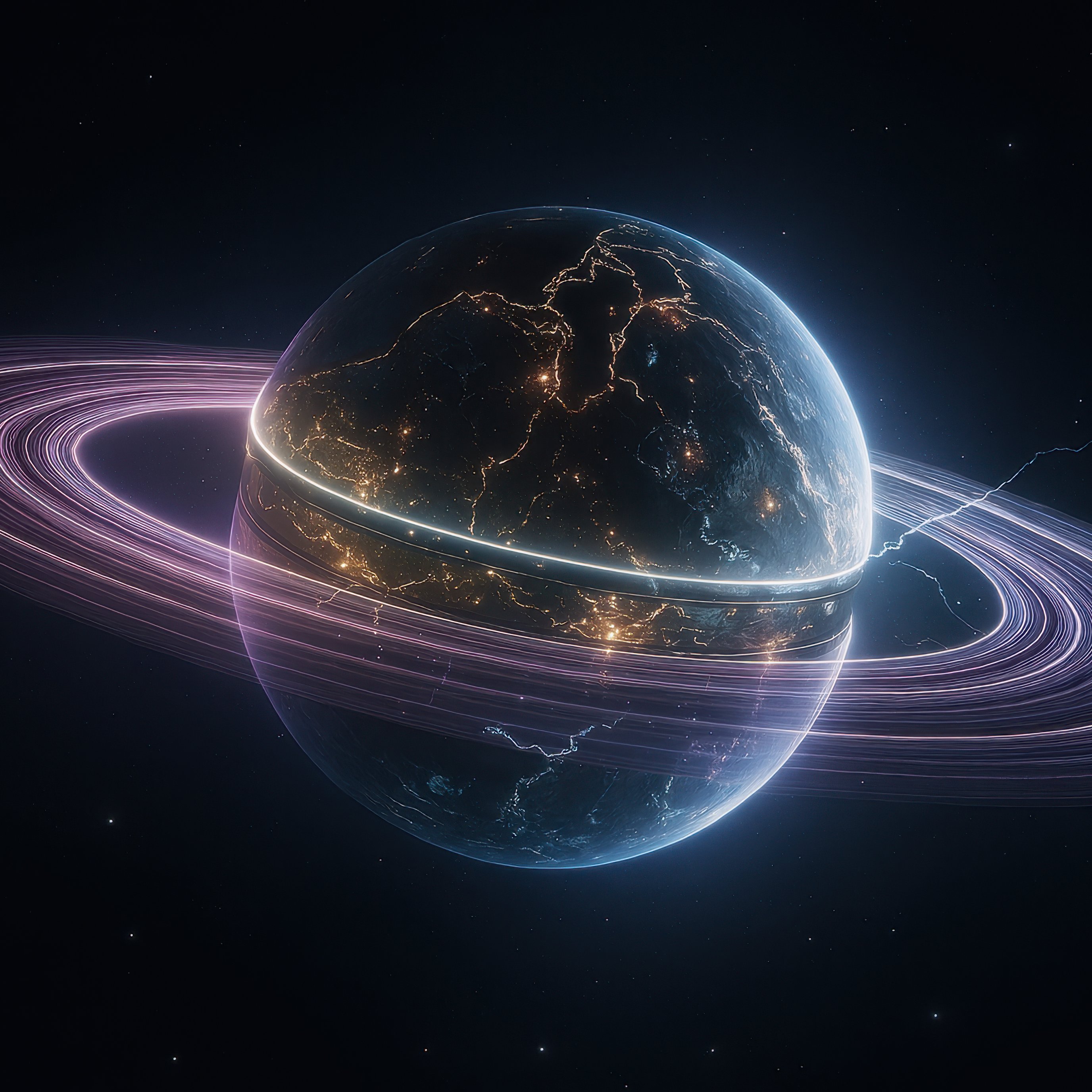 Futuristic planet with rings - Wallpapers for iPad Pro 13″ in 2752x2752 resolution