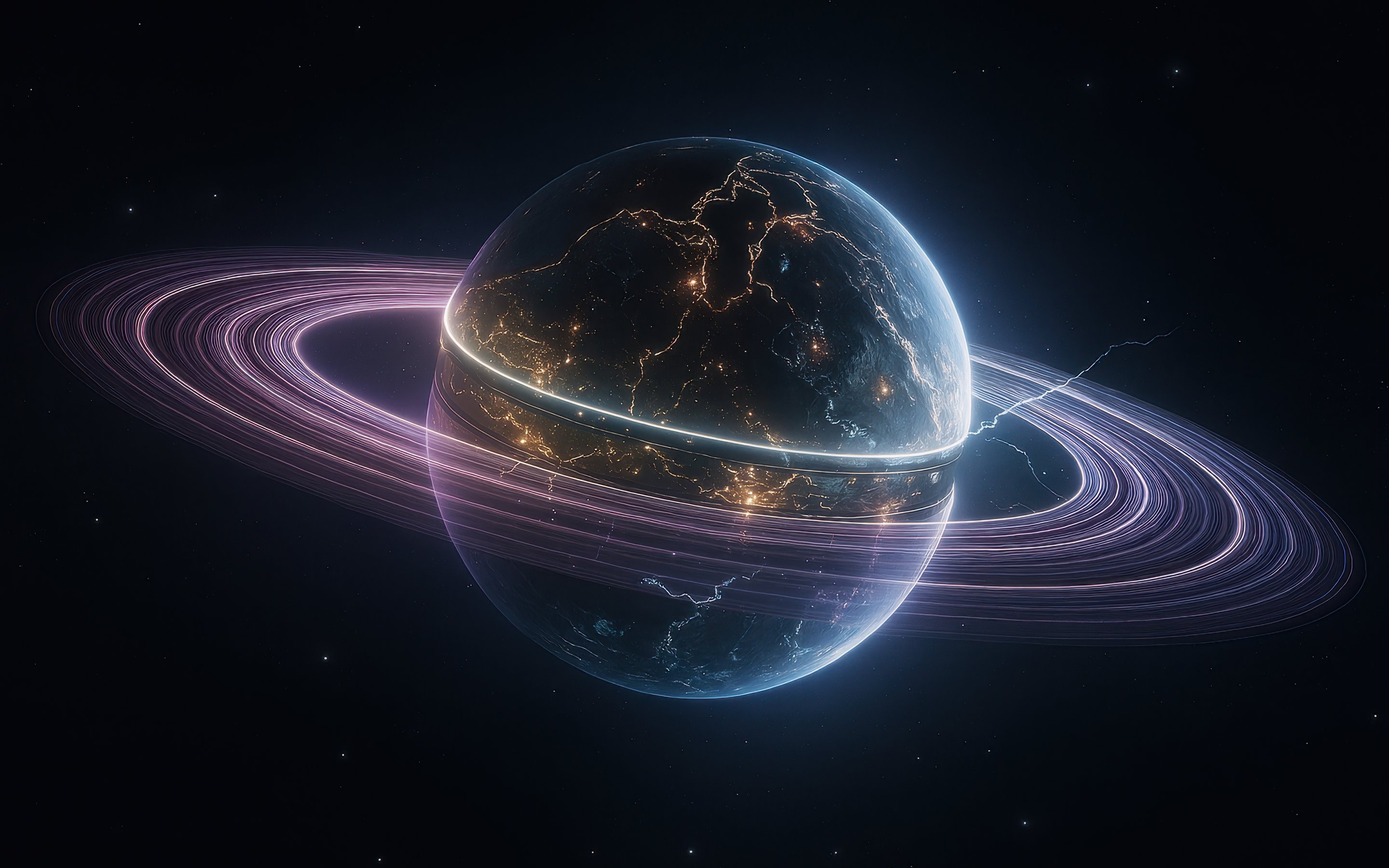 Futuristic planet with rings - Wallpapers for Apple MacBook 15″ in 2880x1800 resolution