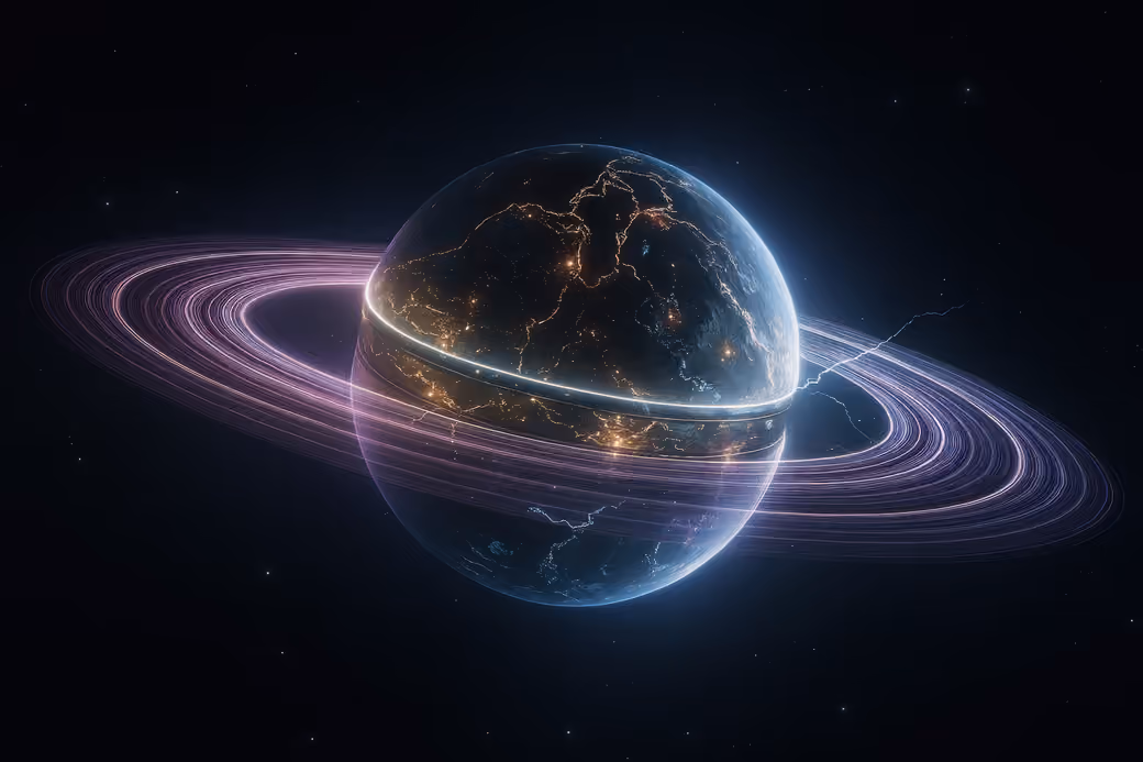 Futuristic planet with rings - Wallpapers for MacBook Neo in 2408x1506 resolution