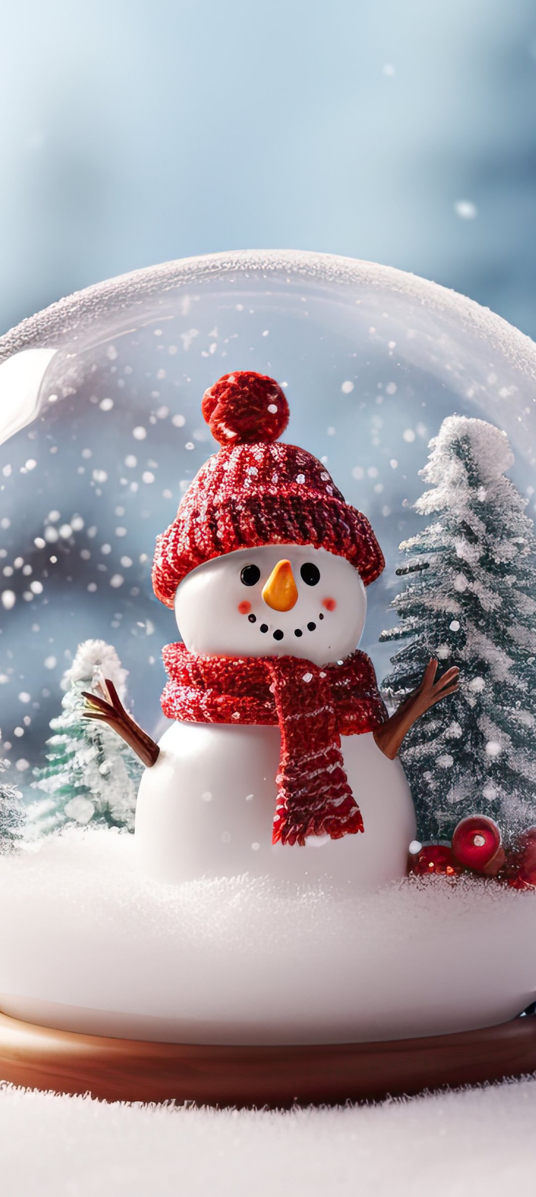 Snowman inside a festive snow globe - Wallpapers for Samsung Galaxy A13/A14/A53, Realme 12 Pro 5G, POCO M5 in 1080x2408 resolution