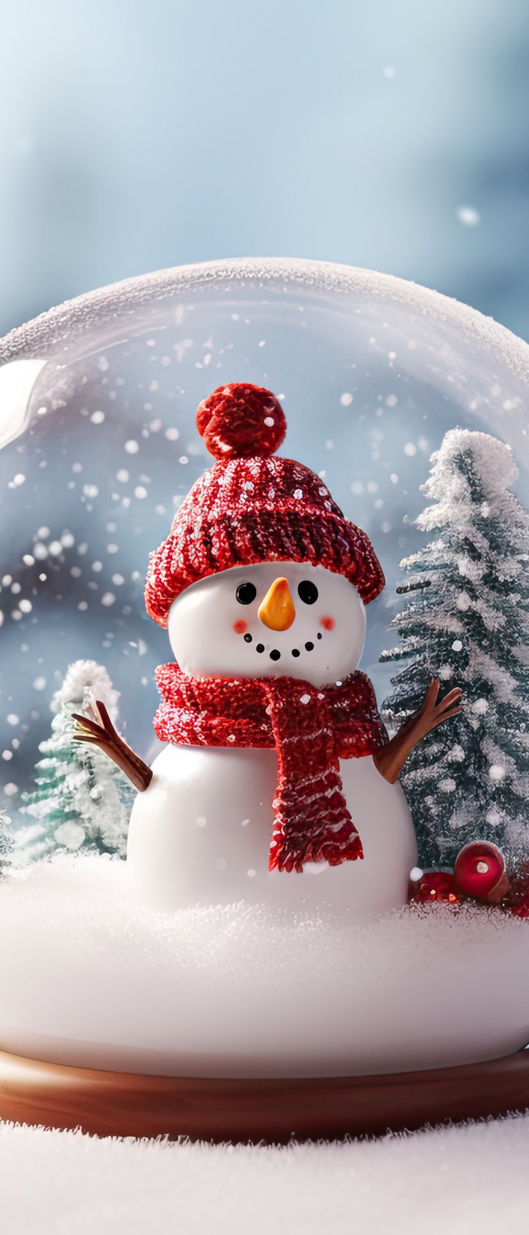 Snowman inside a festive snow globe - Wallpapers for Samsung Galaxy Z Flip7, Sony Xperia 5 II/5 III/5 V/10 IV/10 V, Xiaomi Mix Fold 3 in 1080x2520 resolution