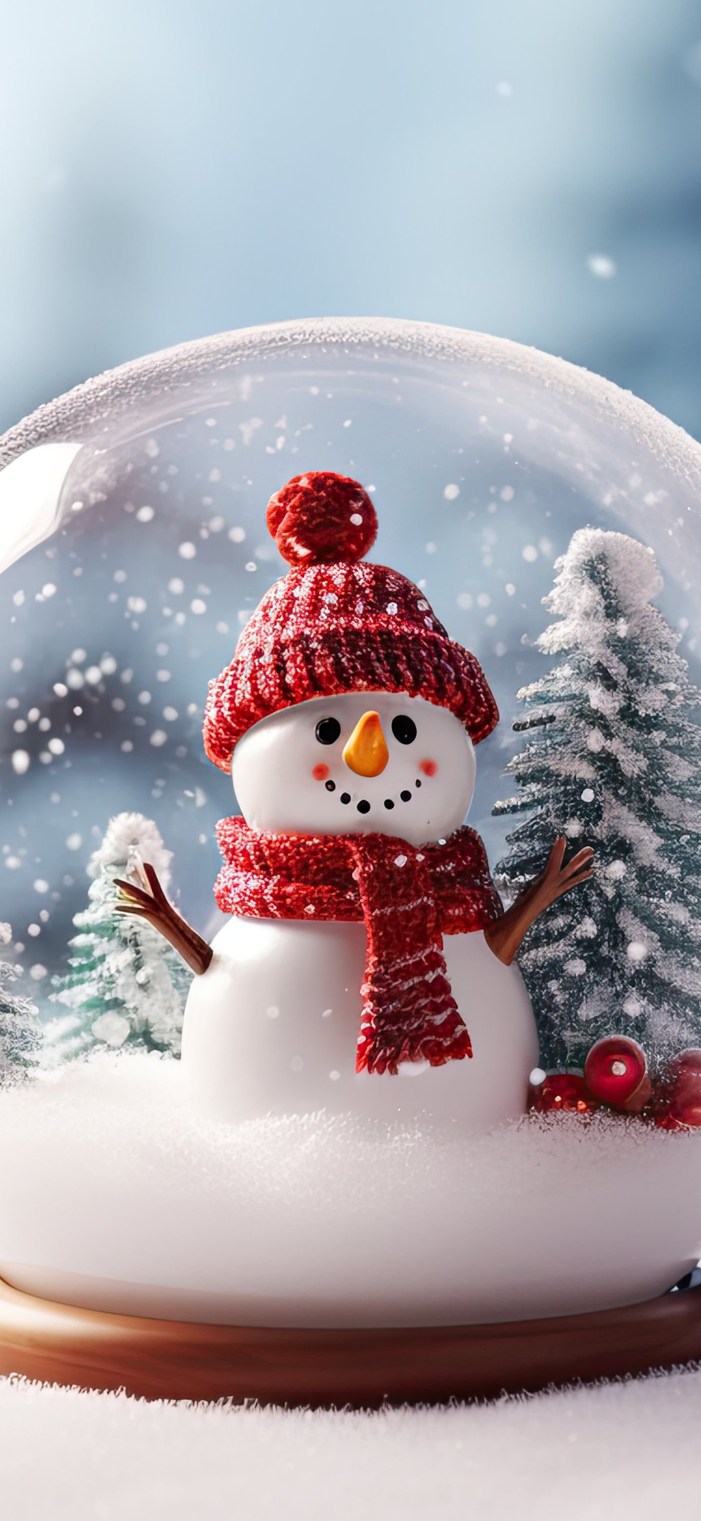 Snowman inside a festive snow globe - Wallpapers for Samsung Galaxy S24/S24 Ultra/S25 Ultra/S25+/S26 Ultra in 1440x3120 resolution