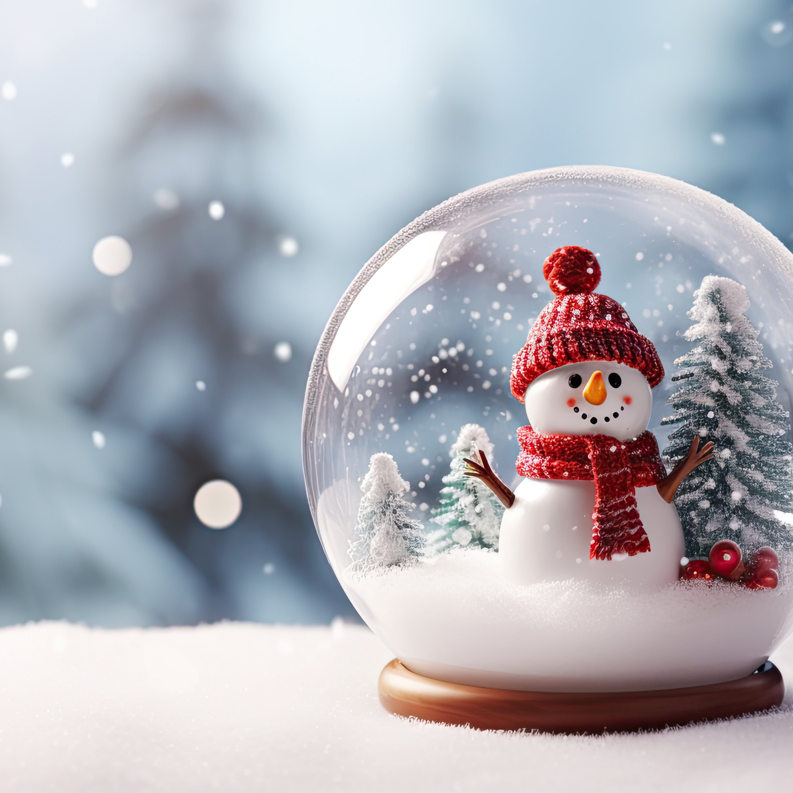 Snowman inside a festive snow globe - Wallpapers for iPad Pro 13″ in 2752x2752 resolution