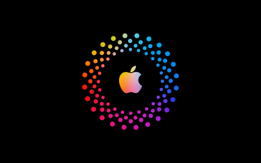 Apple logo with multicolored dots — desktop and phone wallpaper, free download