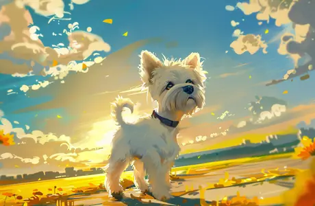 Animals wallpapers: west Highland White Terrier, field, flowers, summer