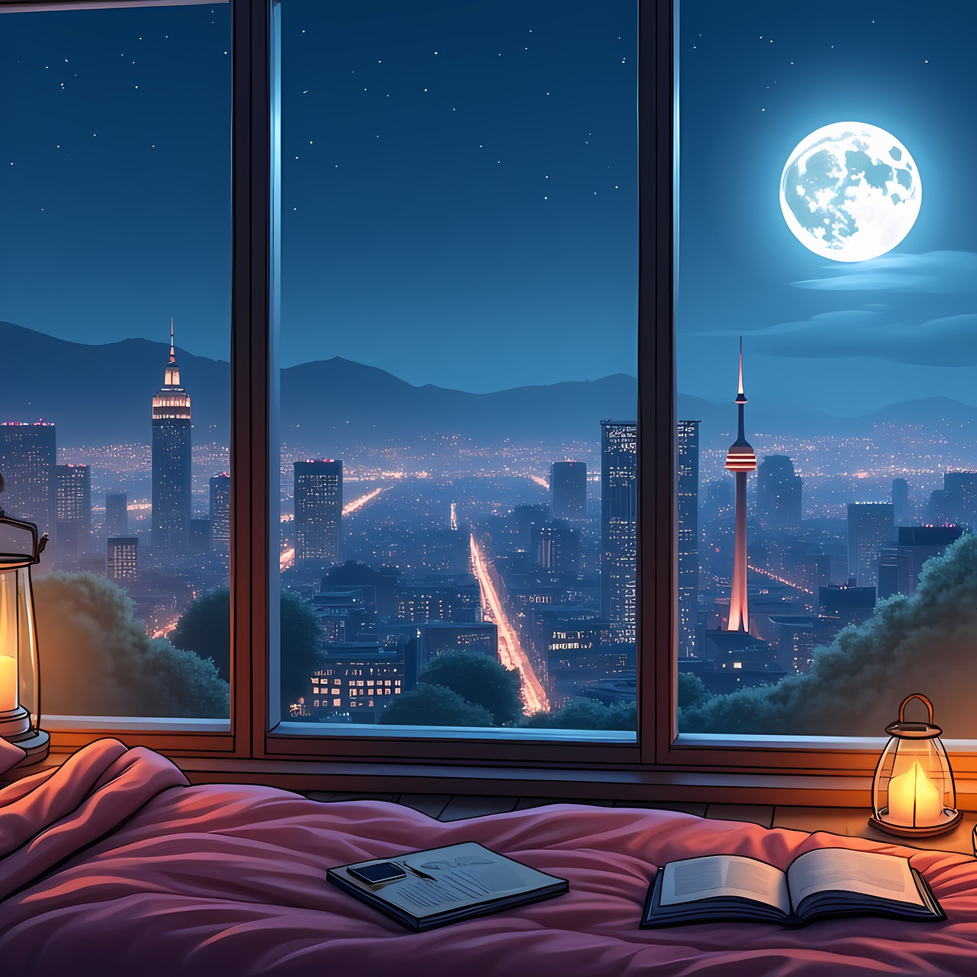 Cozy bedroom with a library - Wallpapers for Samsung Galaxy Tab in 1920x1920 resolution