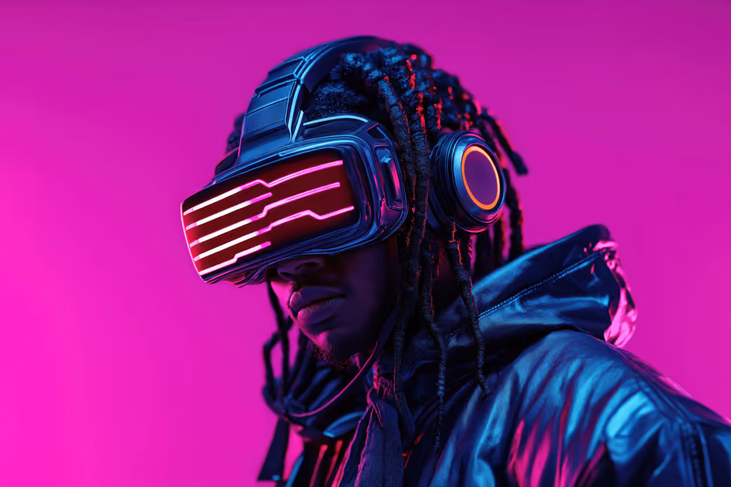 Мужчина с дредами в VR-шлеме - WSVGA обои в разрешении 1024x600