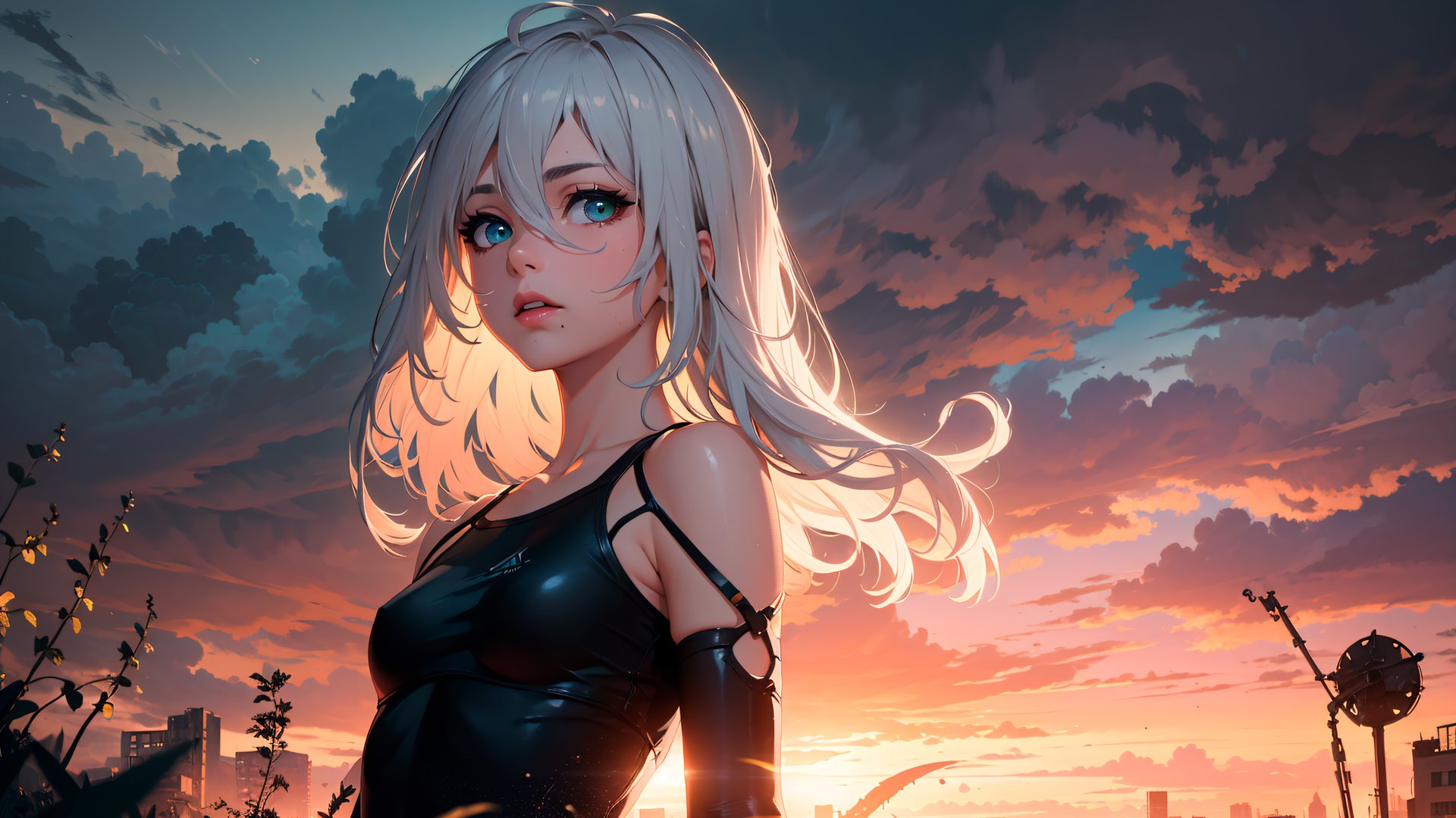 Anime blonde in a black dress - Full HD wallpapers in 1920x1080 resolution