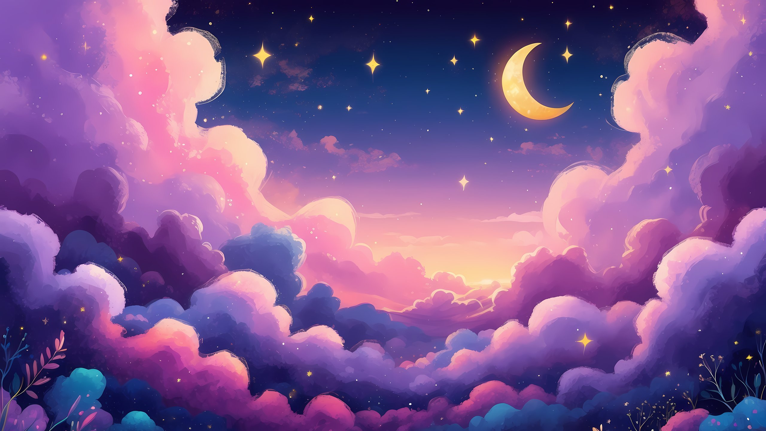 Fabulous landscape with a crescent moon - 2K Quad HD wallpapers in 2560x1440 resolution