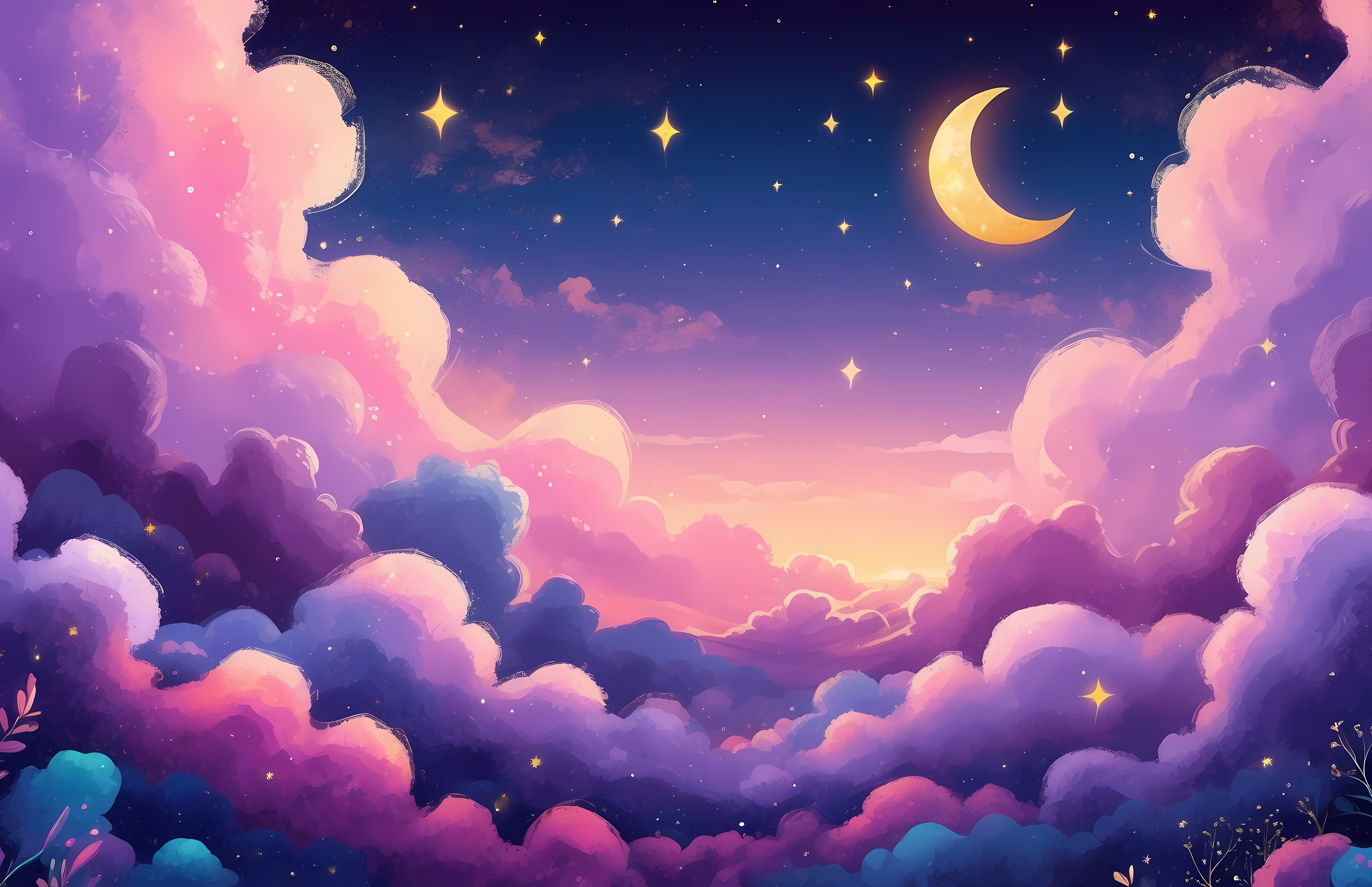 Fabulous landscape with a crescent moon - Wallpapers for Apple MacBook 16.2″ in 3456x2234 resolution