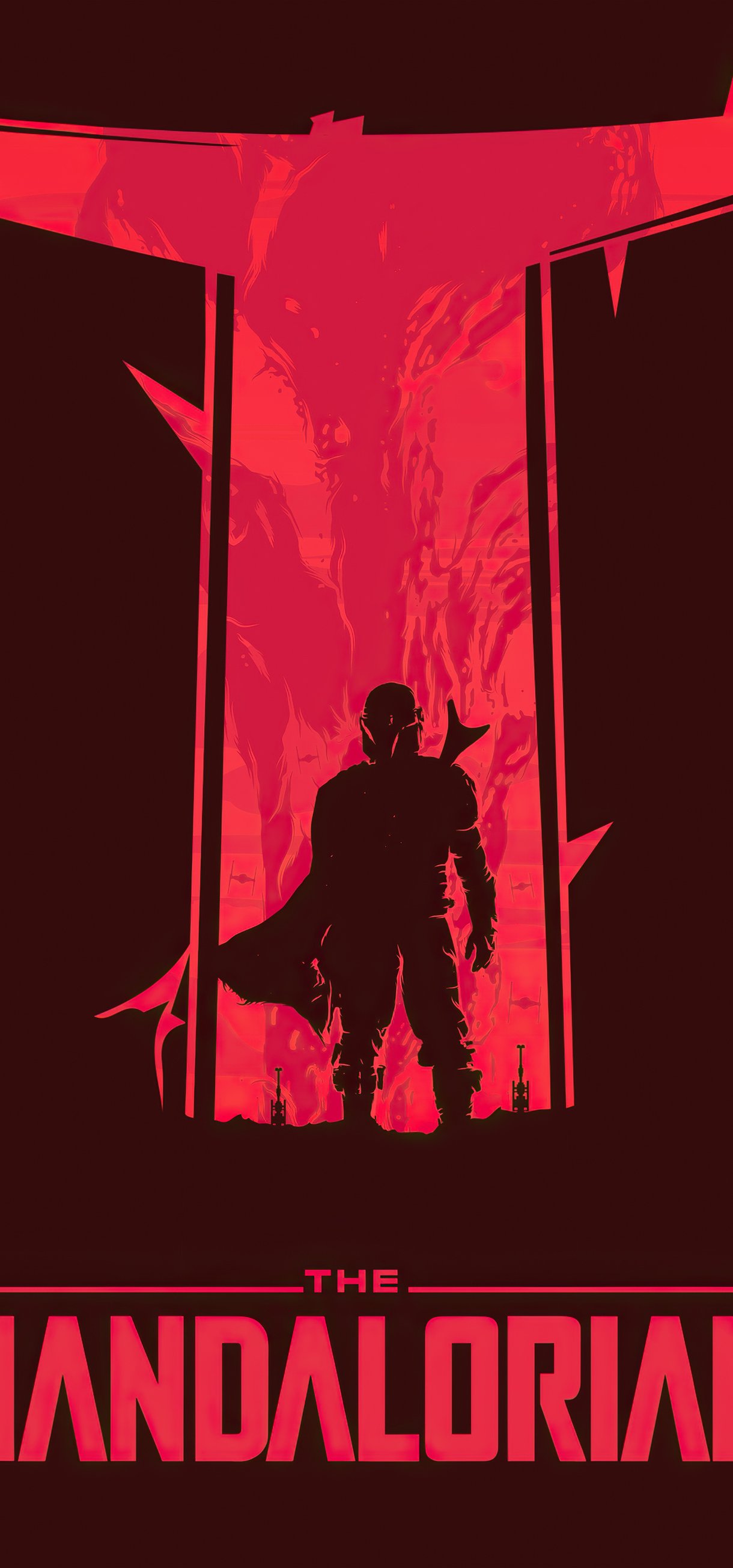 The Mandalorian silhouette with red background - Wallpapers for Xiaomi 17/17 Pro in 1220x2608 resolution