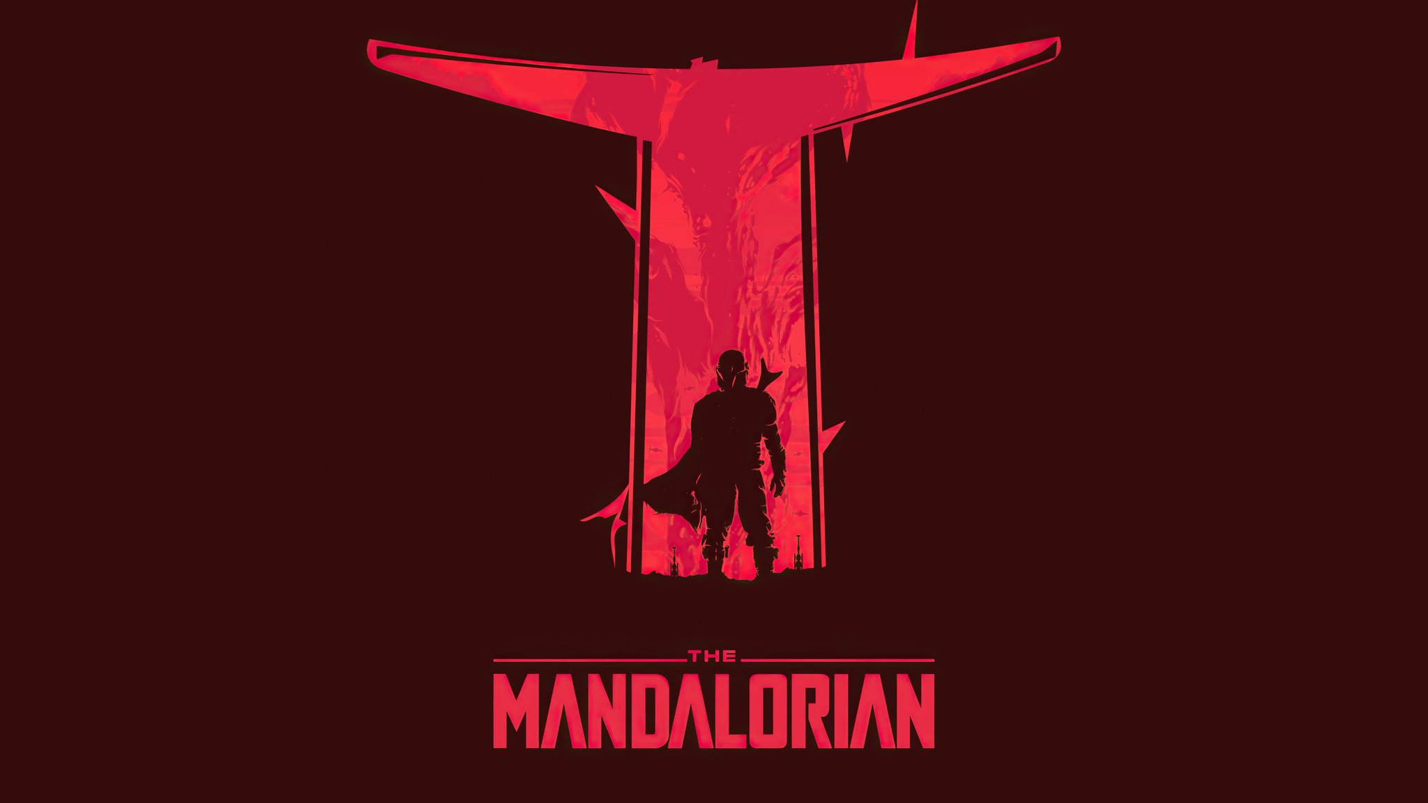 The Mandalorian silhouette with red background - QWXGA wallpapers in 2048x1152 resolution