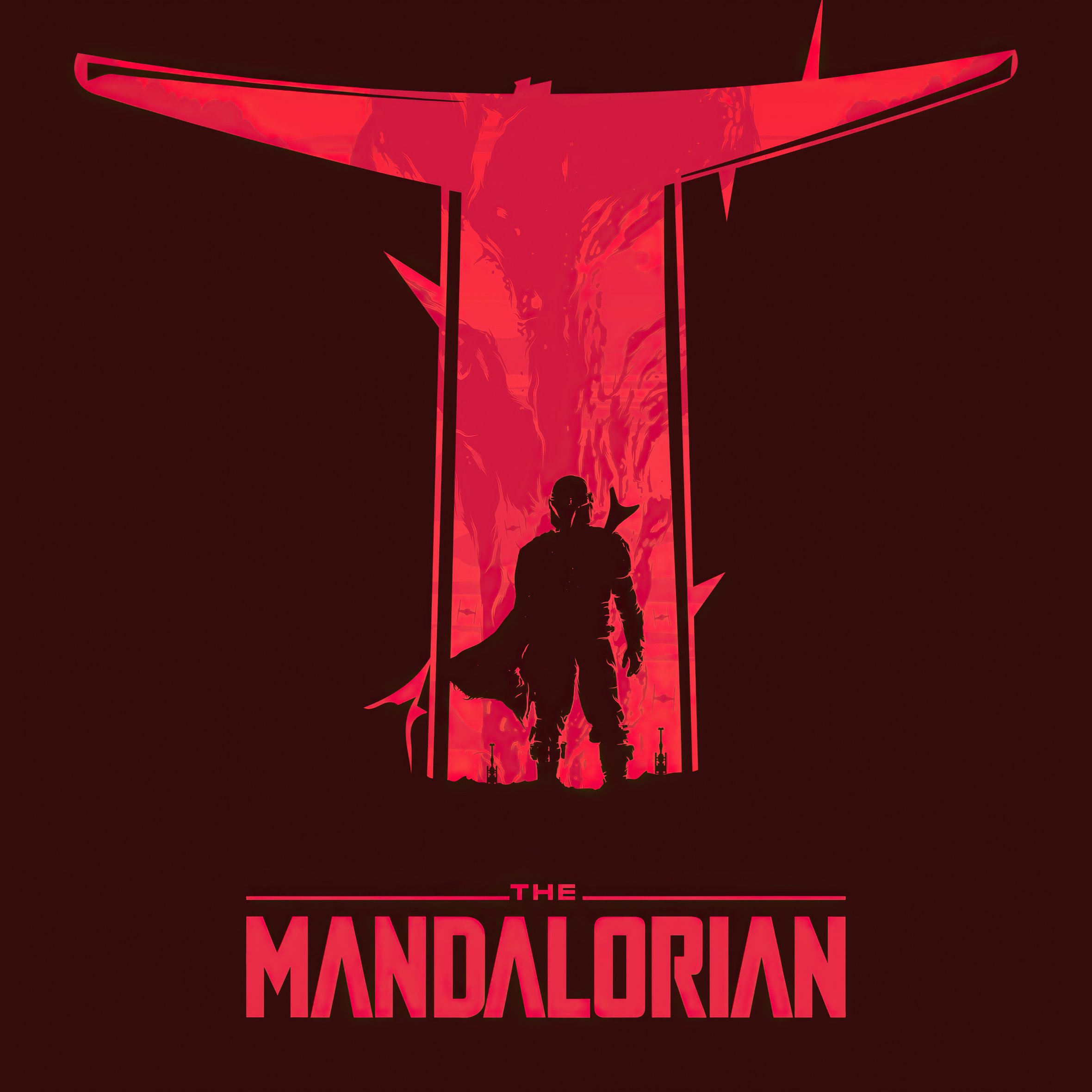 The Mandalorian silhouette with red background - Wallpapers for iPad Air 10.9″ in 2360x2360 resolution
