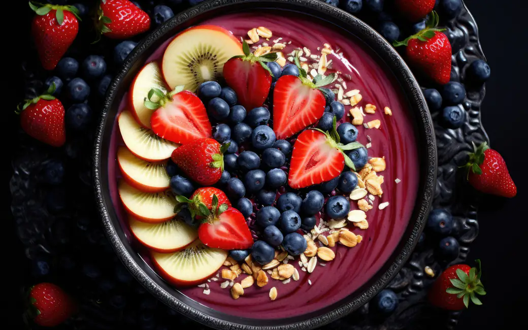 Smoothie bowl with fresh fruit toppings — desktop and phone wallpaper, free download