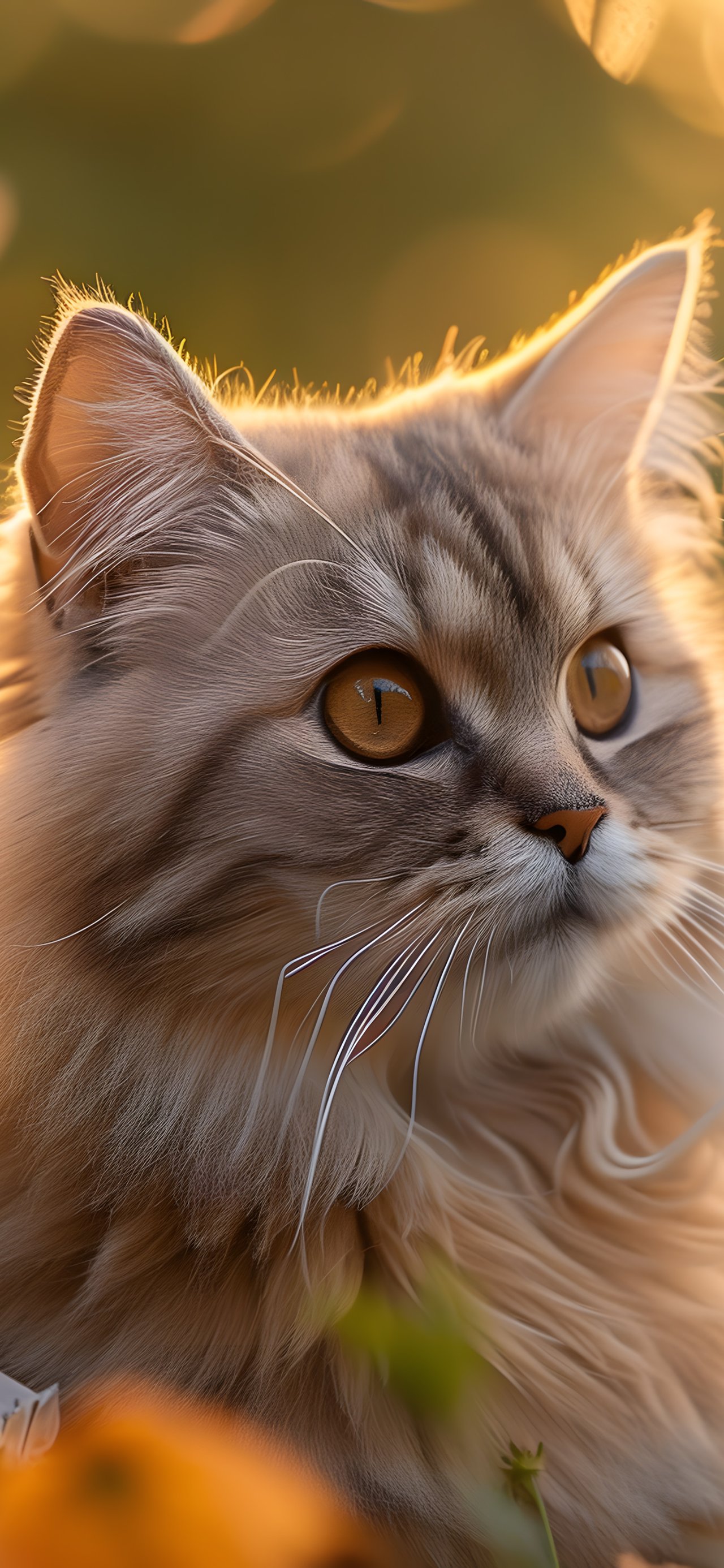 Fluffy cat in a field at sunset - Wallpapers for Xiaomi 15T in 1280x2772 resolution