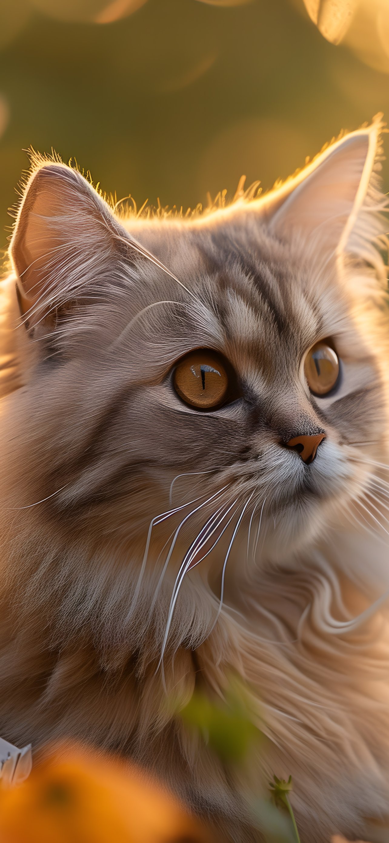 Fluffy cat in a field at sunset - Wallpapers for iPhone 13 Pro Max/12 Pro Max/14 Plus in 1284x2778 resolution