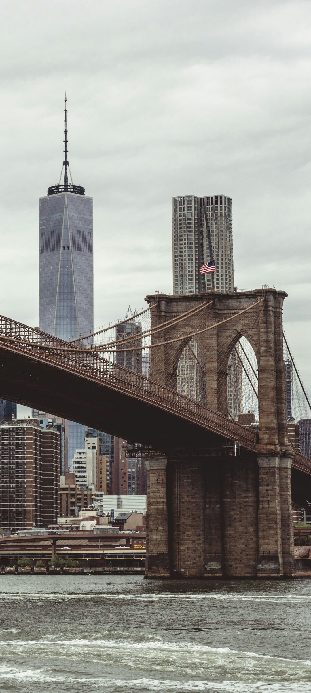 Brooklyn Bridge with New York skyline view - Wallpapers for Samsung Galaxy A13/A14/A53, Realme 12 Pro 5G, POCO M5 in 1080x2408 resolution