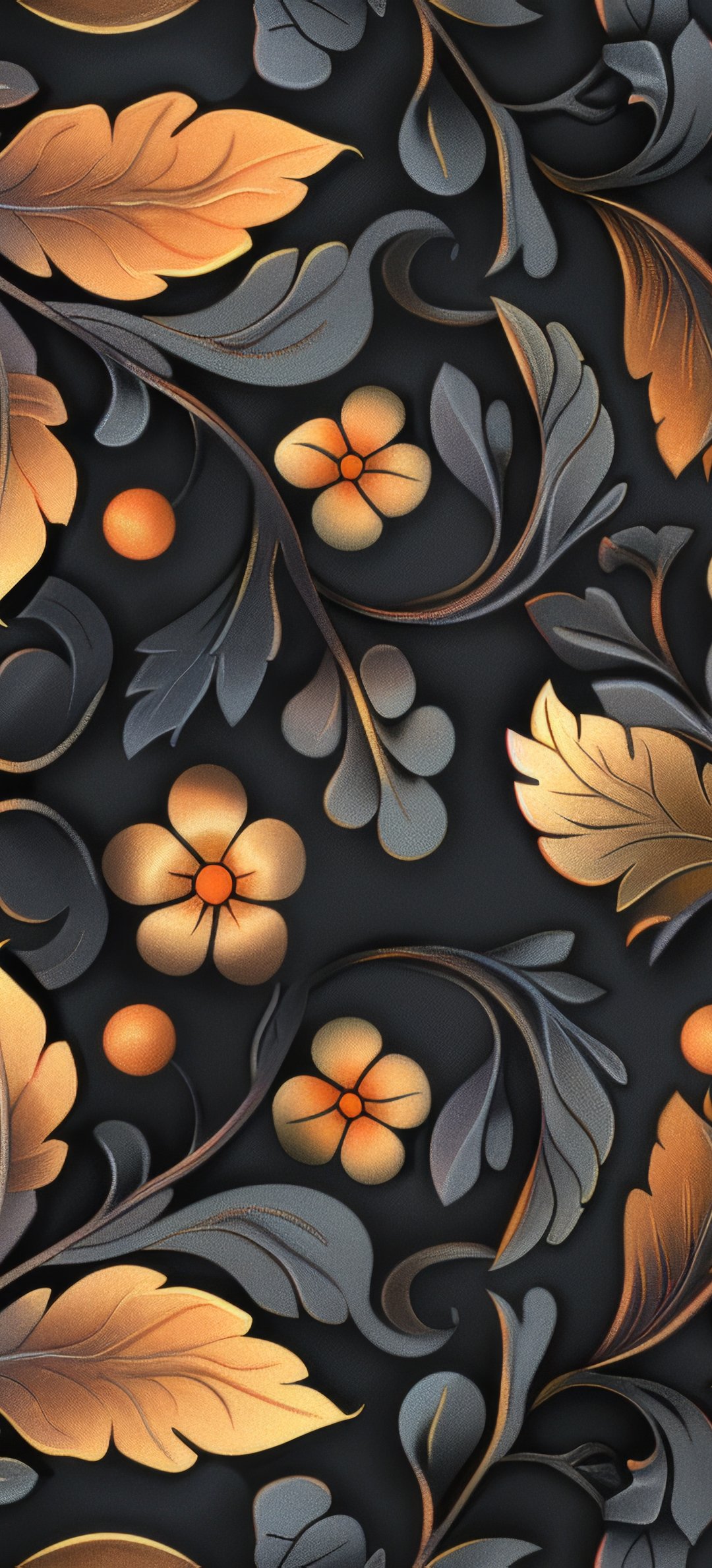Golden floral pattern on black - Wallpapers for Honor/Huawei in 1080x2376 resolution