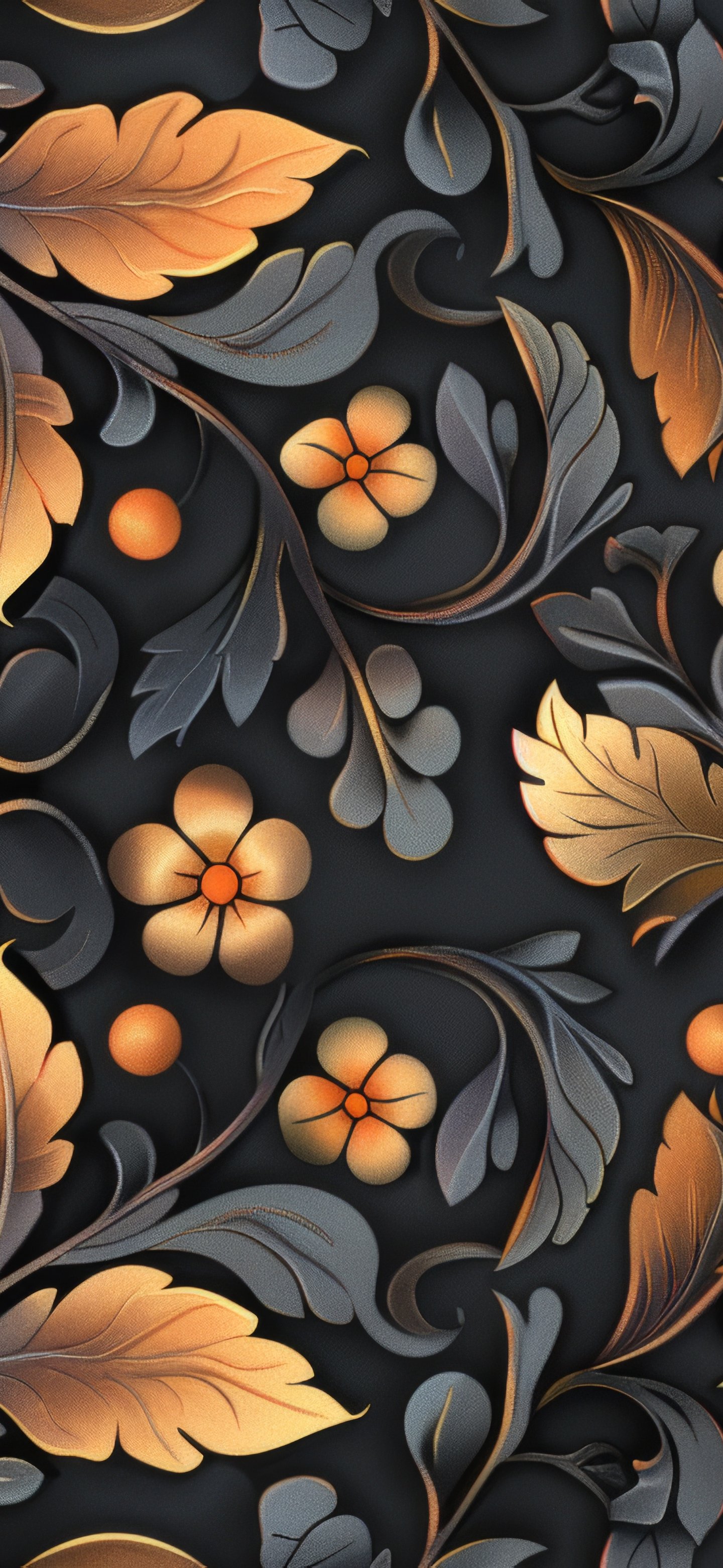 Golden floral pattern on black - Wallpapers for Samsung Galaxy S24/S24 Ultra/S25 Ultra/S25+/S26 Ultra in 1440x3120 resolution
