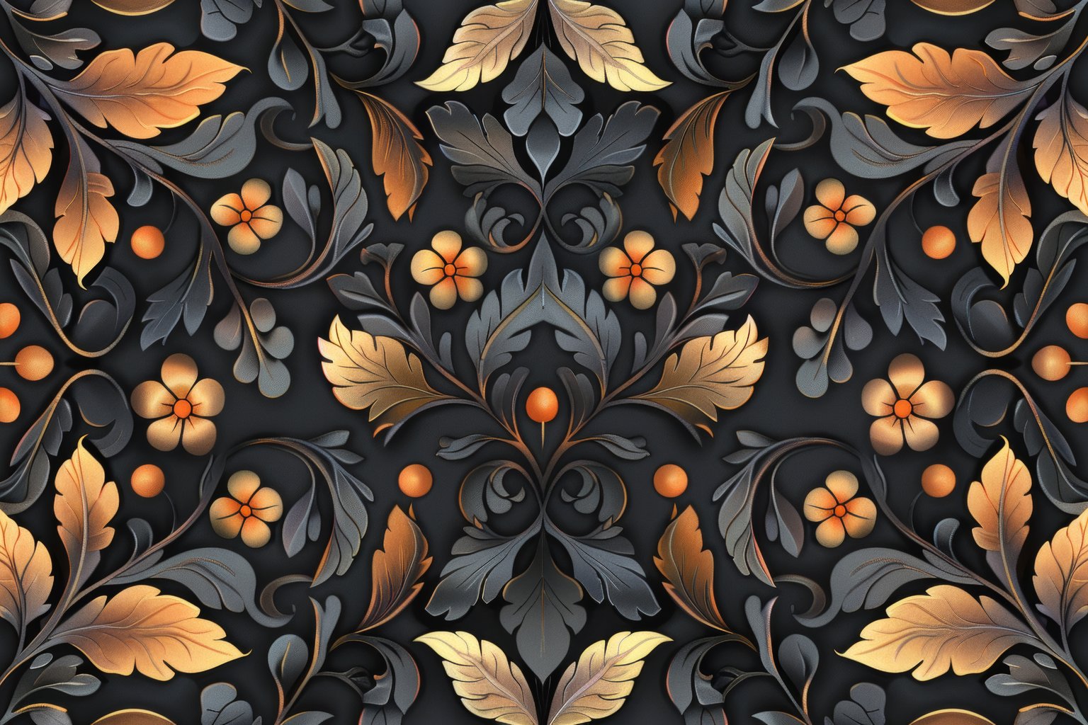 Golden floral pattern on black - Microsoft Surface 12.4″ wallpapers in 1536x1024 resolution