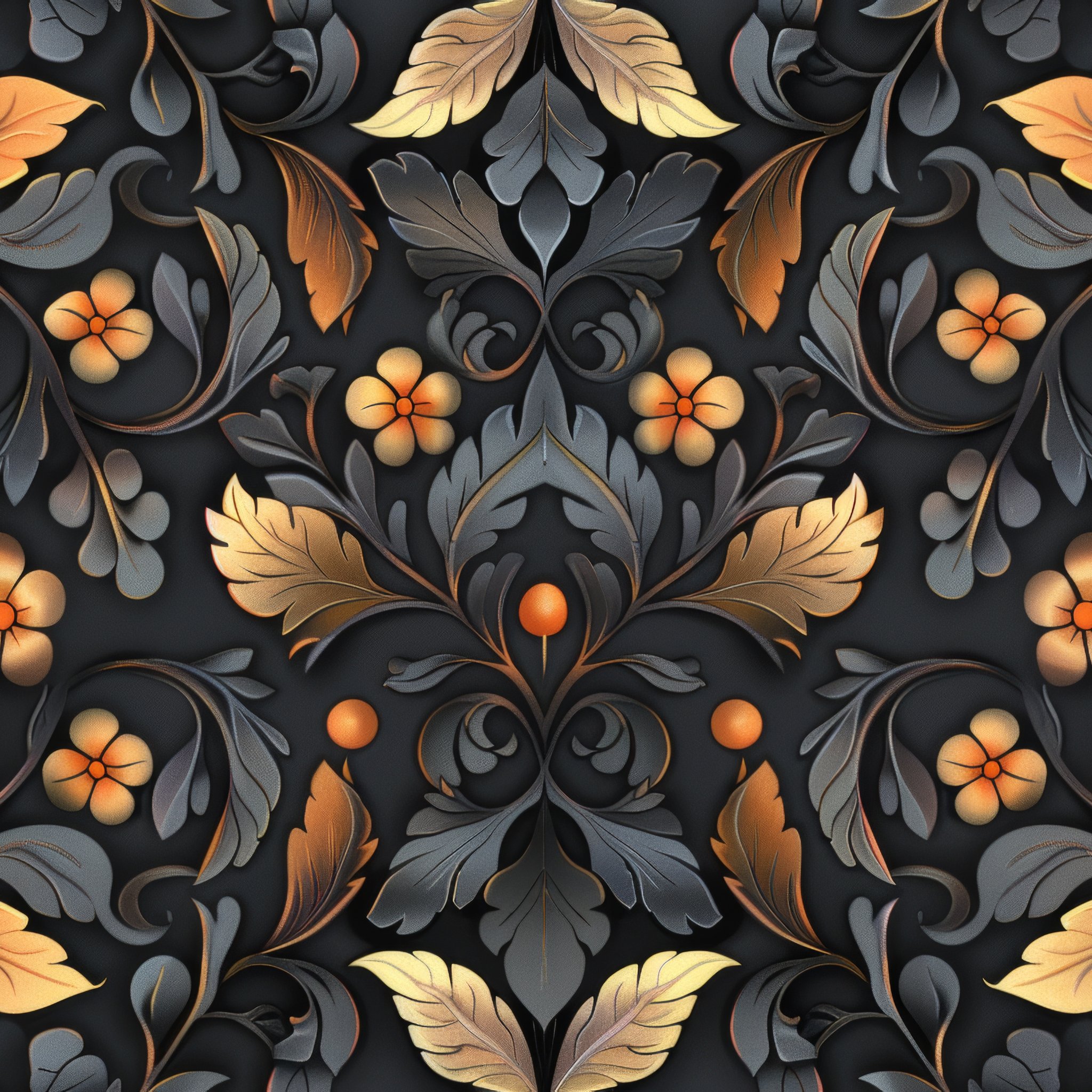 Golden floral pattern on black - Wallpapers for iPad Retina in 2048x2048 resolution