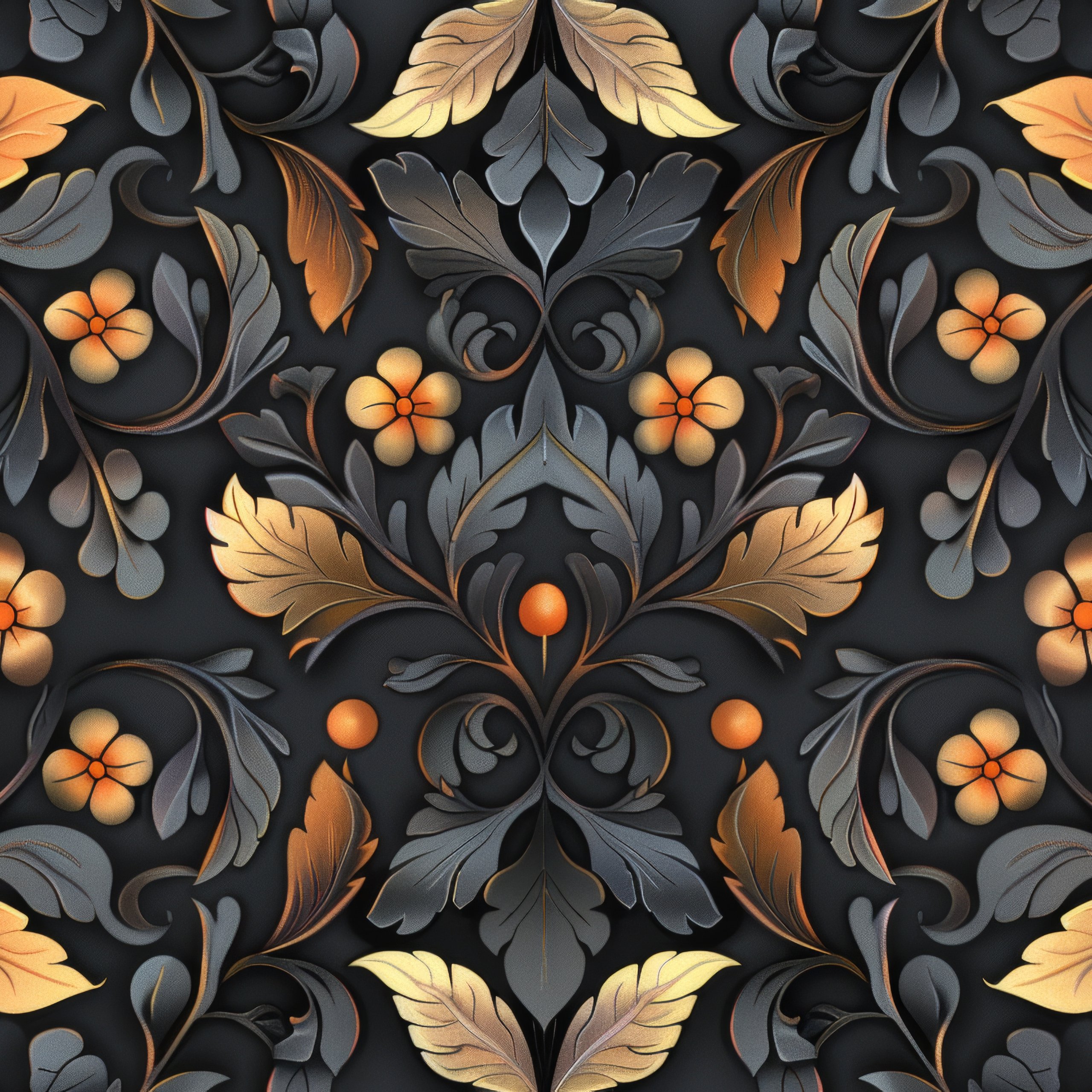 Golden floral pattern on black - Wallpapers for Samsung Galaxy Tab S9 FE+/Tab S11, Xiaomi Pad 5, Redmi Pad 2 Pro, POCO Pad in 2560x2560 resolution