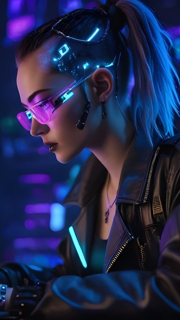 Cyberpunk girl developer - Wallpapers for Nokia, Samsung in 360x640 resolution