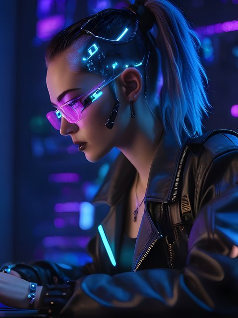 Cyberpunk girl developer - Wallpapers for HTC/BlackBerry in 480x640 resolution